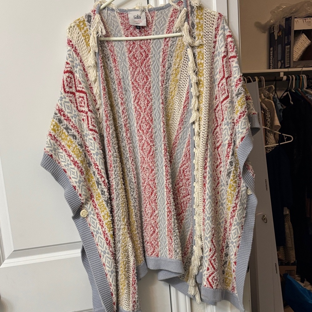 CAbi Multicolor Knit Poncho with Fringe